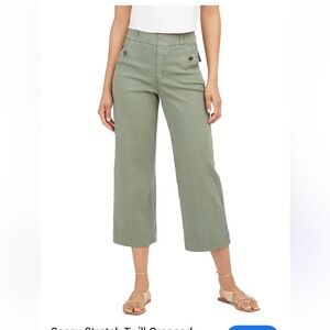 Spanx Stretch Twill Cropped Wide Leg Jeans Pants Khaki Olive Army Green Medium